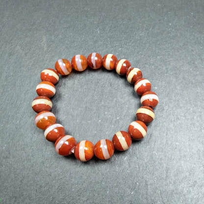 Red Medicine Buddha Dzi Wrist Mala Decades Old - Tibetan Buddhist mala beads, view 4