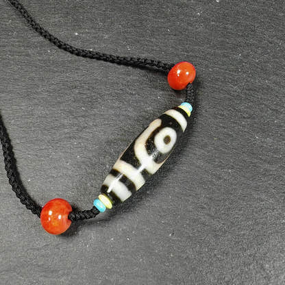 Vintage 2 Eyes Dzi Bead Necklace - Tibetan Buddhist bead necklace, view 4