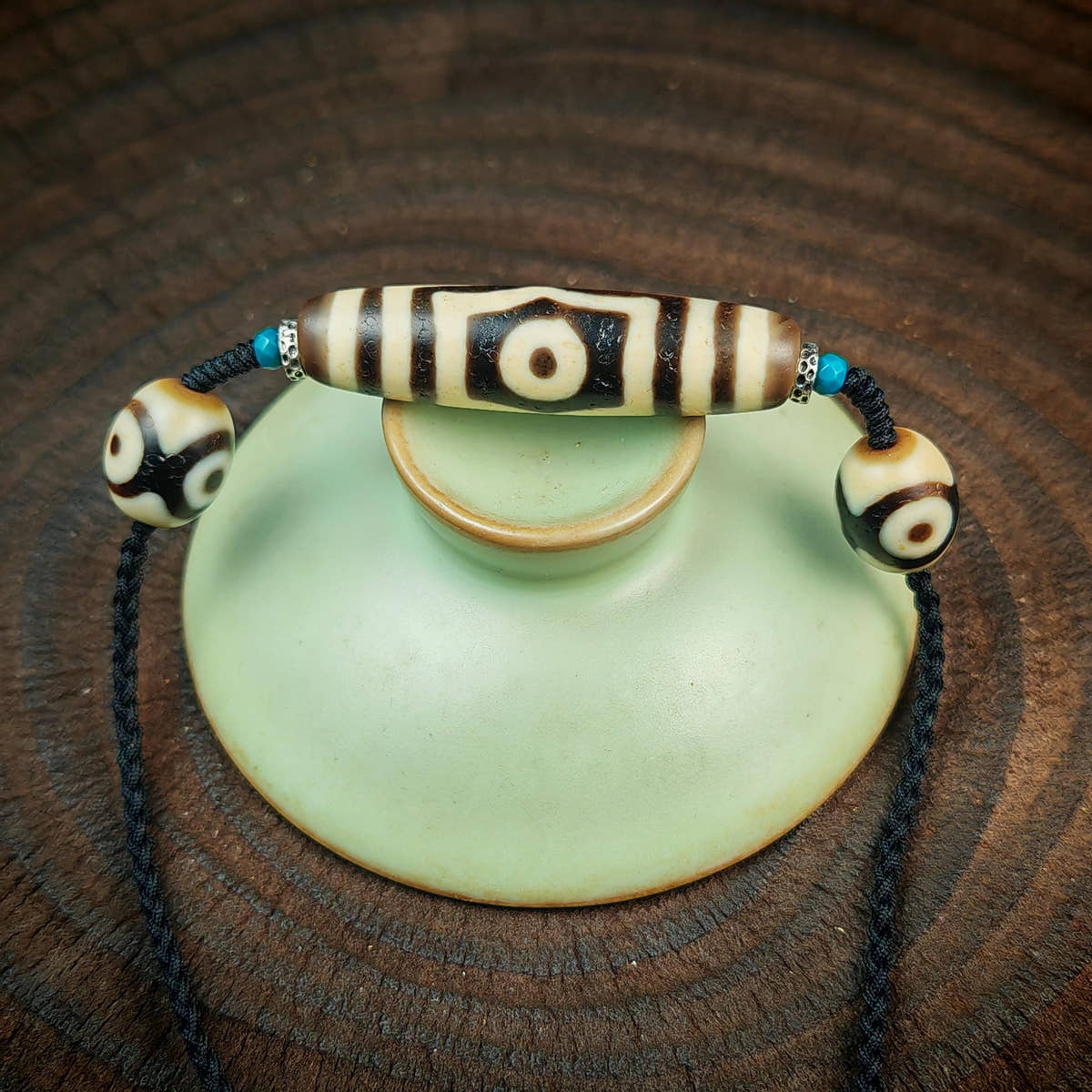 Vintage 3 Eyes Dzi Bead Necklace | Tibetan Jewelry | Protection Charm for Health, Success and Lucky | Spiritual Gift | 48*12mm