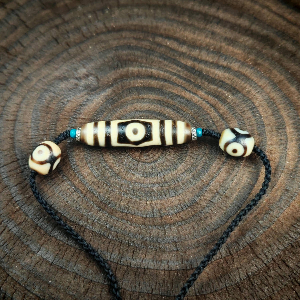 Vintage 3 Eyes Dzi Bead Necklace | Tibetan Jewelry | Protection Charm for Health, Success and Lucky | Spiritual Gift | 48*12mm