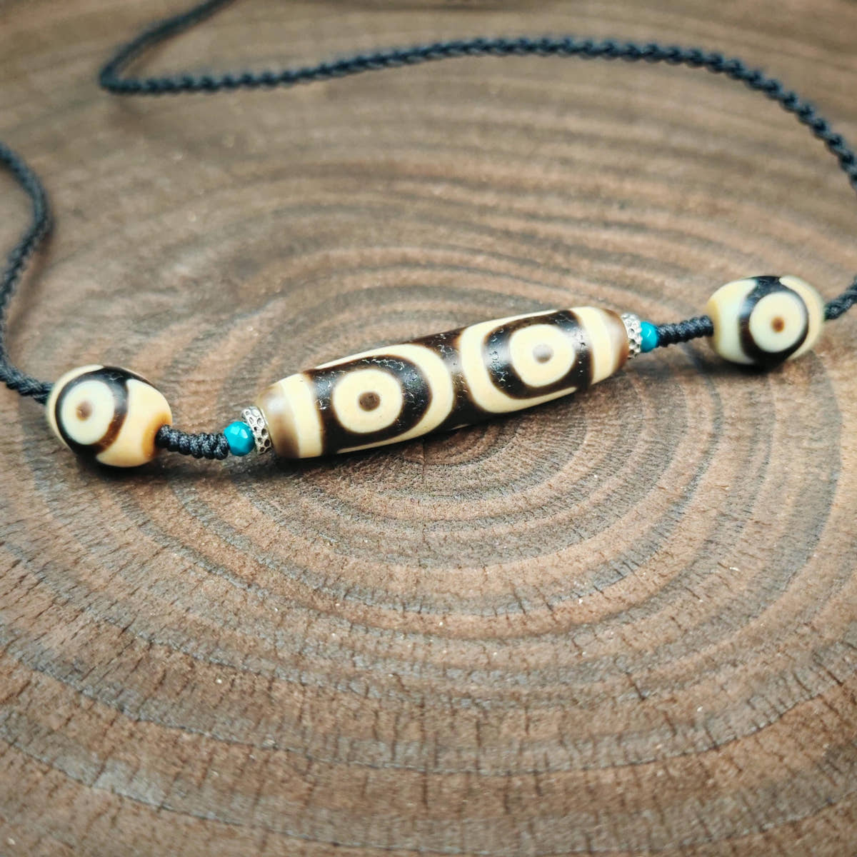 Vintage 3 Eyes Dzi Bead Necklace | Tibetan Jewelry | Protection Charm for Health, Success and Lucky | Spiritual Gift | 48*12mm