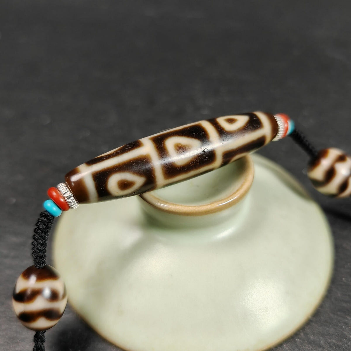 Vintage 9 Eyes Bodhi Dzi Bead Necklace - Tibetan Buddhist bead necklace, view 6