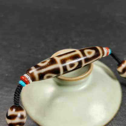 Vintage 9 Eyes Bodhi Dzi Bead Necklace - Tibetan Buddhist bead necklace, view 7