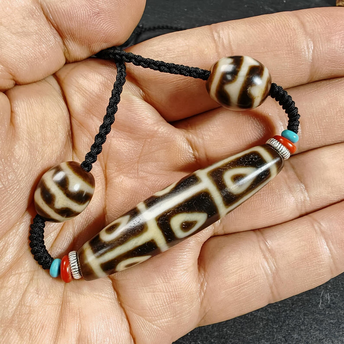 Vintage 9 Eyes Bodhi Dzi Bead Necklace - Tibetan Buddhist bead necklace, view 8