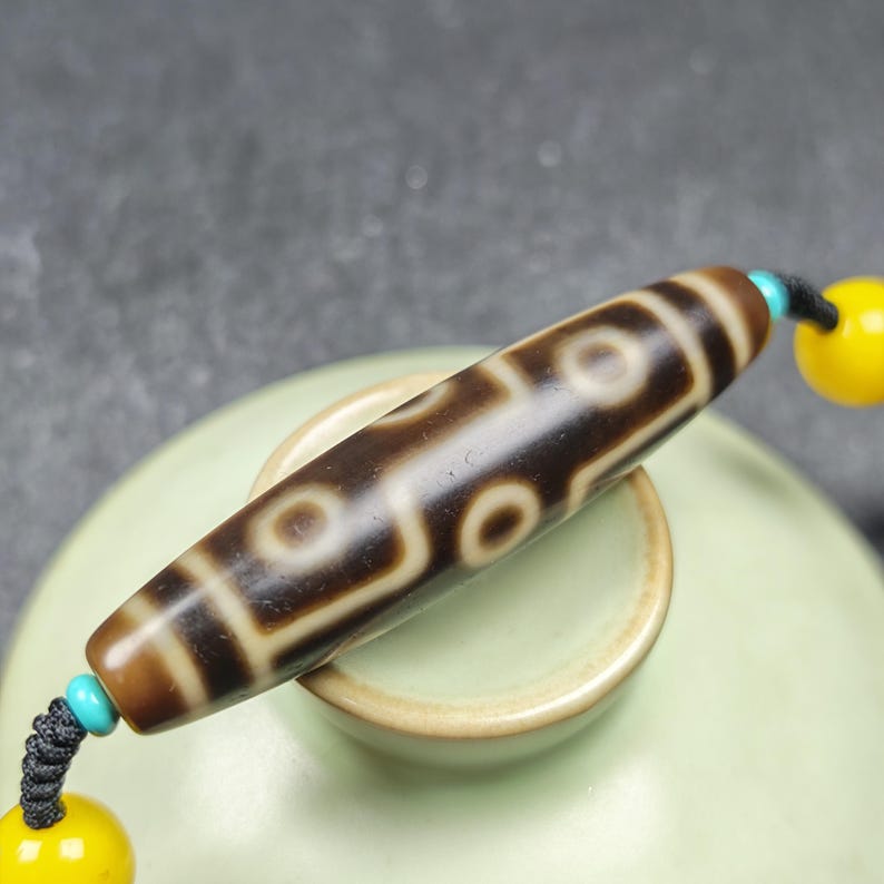 Vintage 9 Eyes Dzi Bead Necklace - Tibetan Buddhist bead necklace, view 8