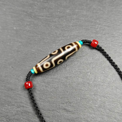 Vintage 9 Eyes Dzi Bead Necklace Tibetan Jewelry 41*11mm - Tibetan Buddhist bead necklace, front view