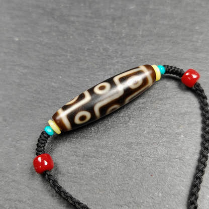 Vintage 9 Eyes Dzi Bead Necklace Tibetan Jewelry 41*11mm - Tibetan Buddhist bead necklace, detailed view