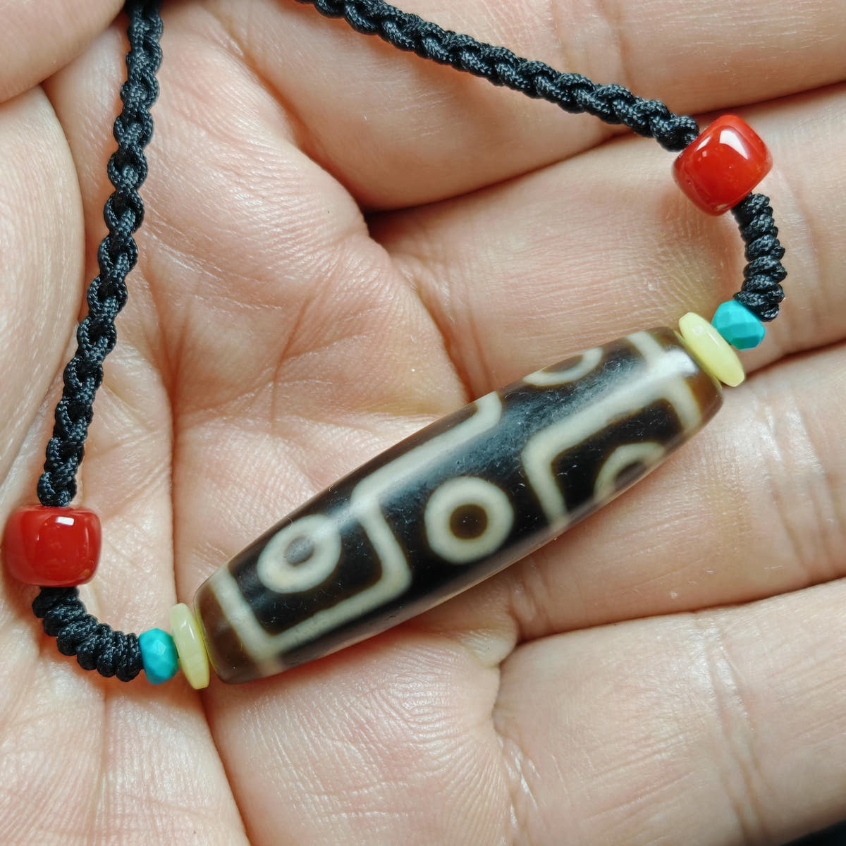 Vintage 9 Eyes Dzi Bead Necklace Tibetan Jewelry 41*11mm - Tibetan Buddhist bead necklace, view 9