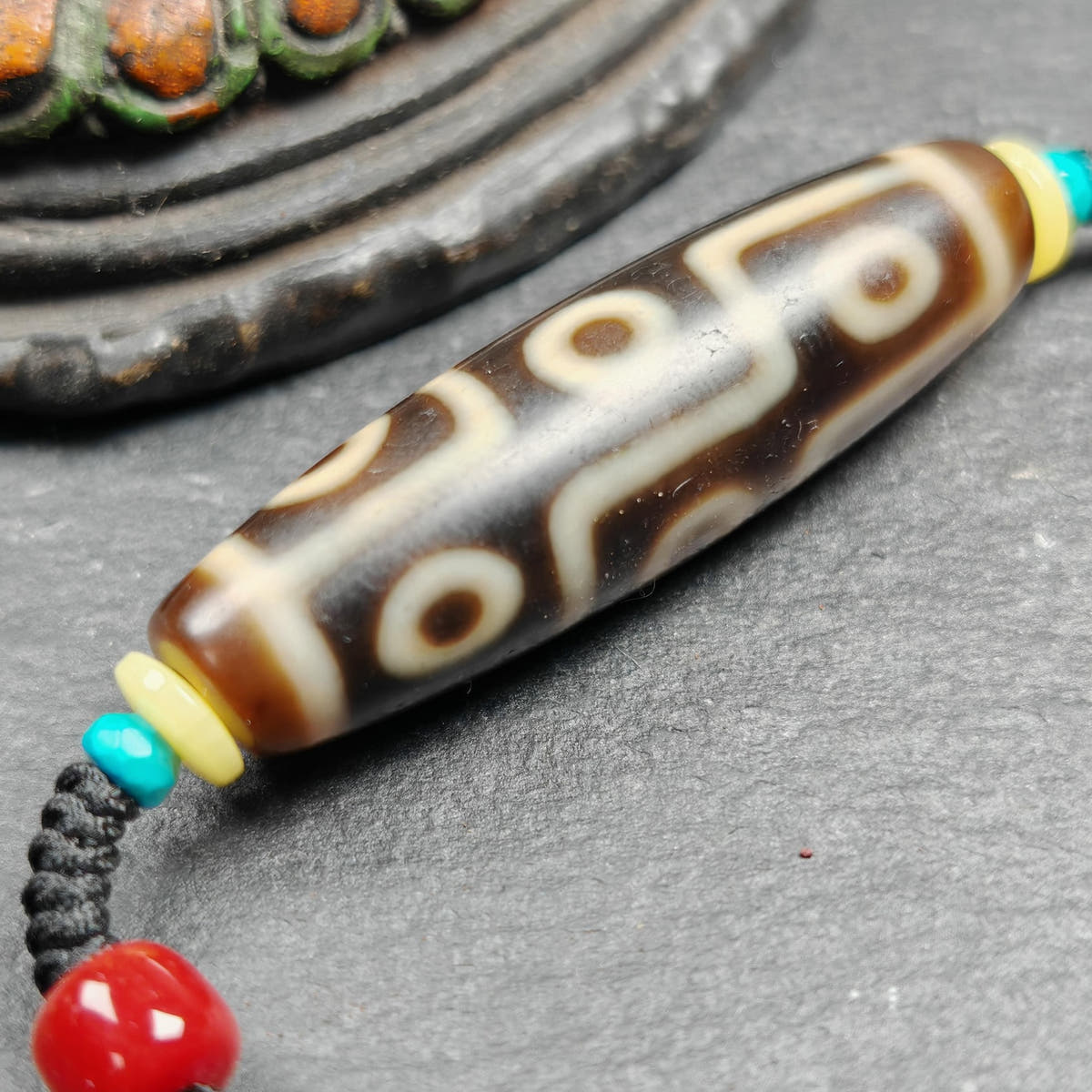 Vintage 9 Eyes Dzi Bead Necklace Tibetan Jewelry 41*11mm - Tibetan Buddhist bead necklace, view 5
