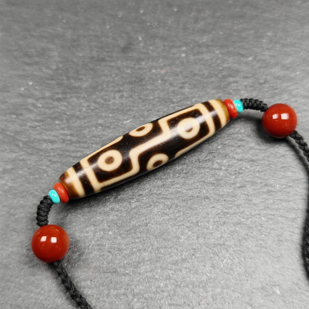 Vintage 9 Eyes Dzi Bead Necklace 53*13mm - Tibetan Buddhist bead necklace, detailed view