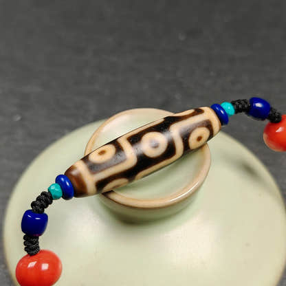 Vintage 9 Eyes Dzi Bead Necklace - Tibetan Buddhist bead necklace, view 10