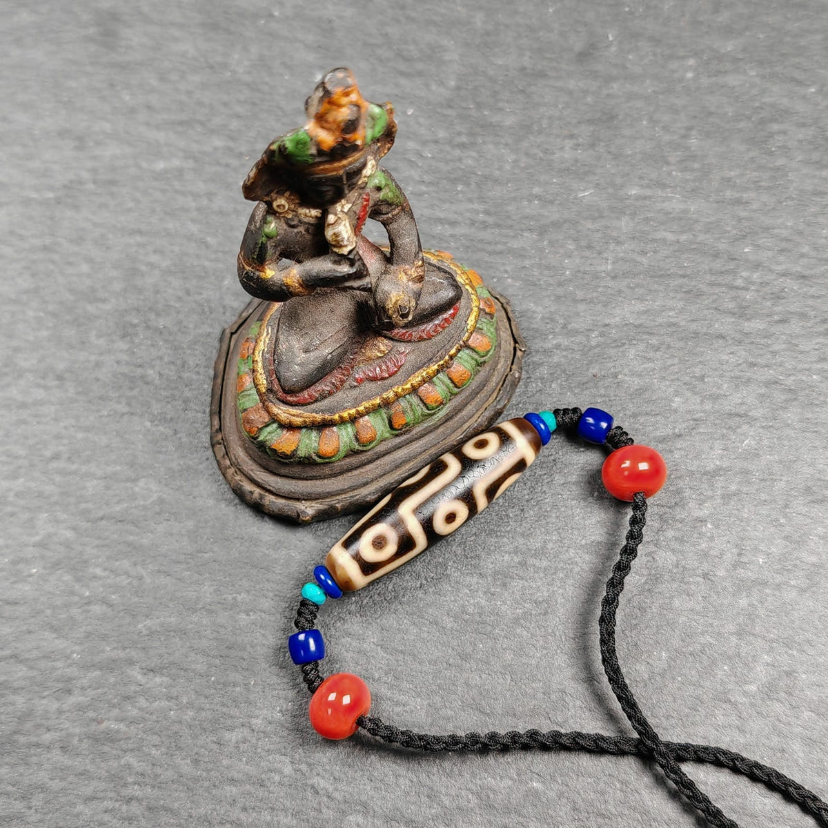 Vintage 9 Eyes Dzi Bead Necklace - Tibetan Buddhist bead necklace, view 4