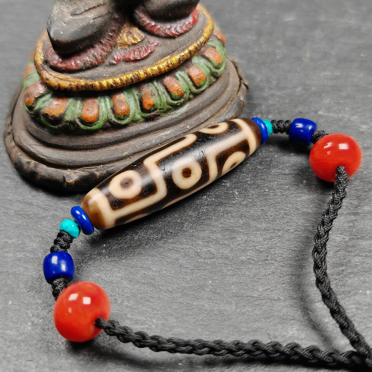 Vintage 9 Eyes Dzi Bead Necklace - Tibetan Buddhist bead necklace, view 5