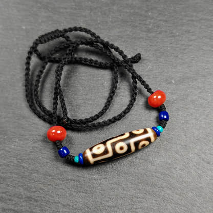 Vintage 9 Eyes Dzi Bead Necklace - Tibetan Buddhist bead necklace, view 7