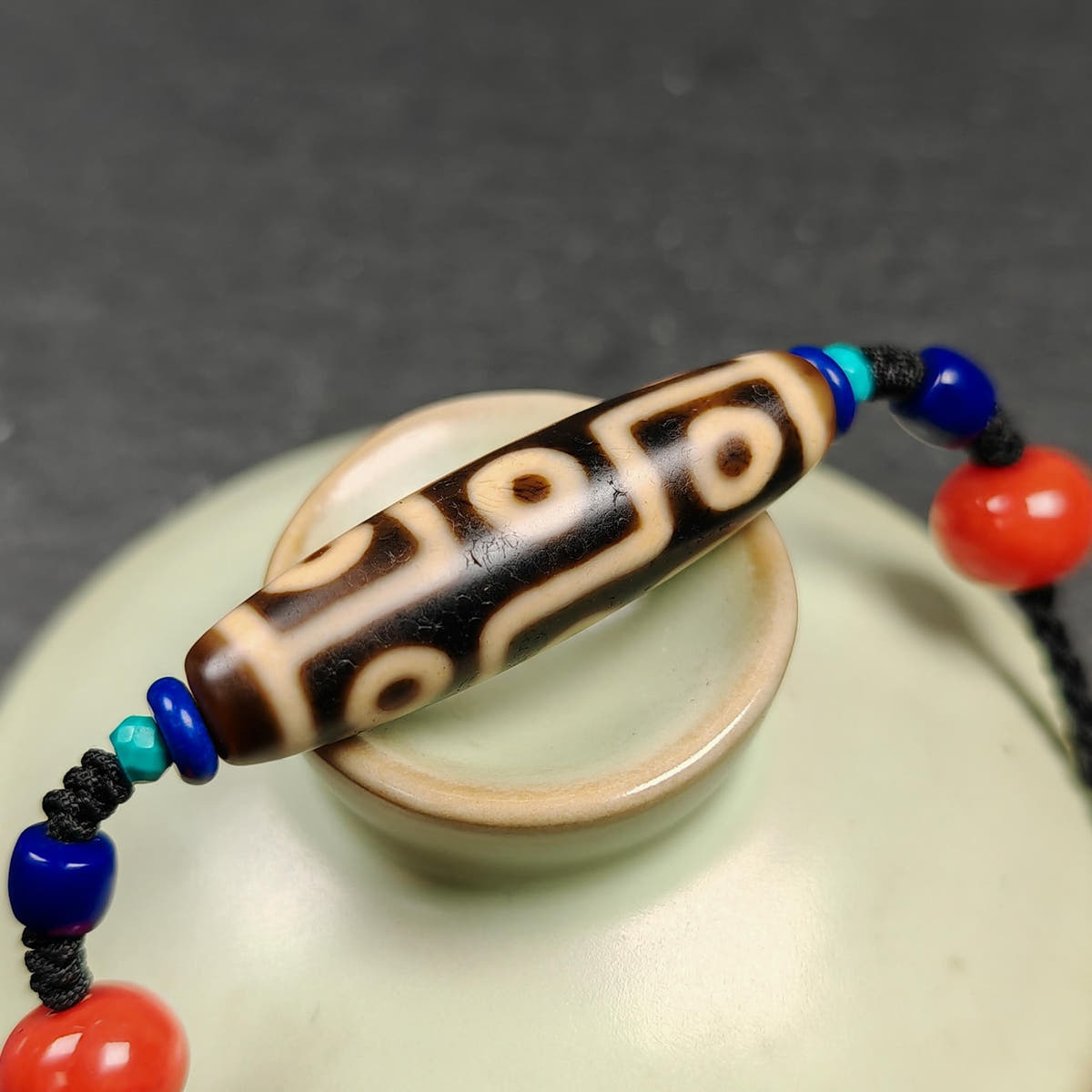 Vintage 9 Eyes Dzi Bead Necklace - Tibetan Buddhist bead necklace, view 8