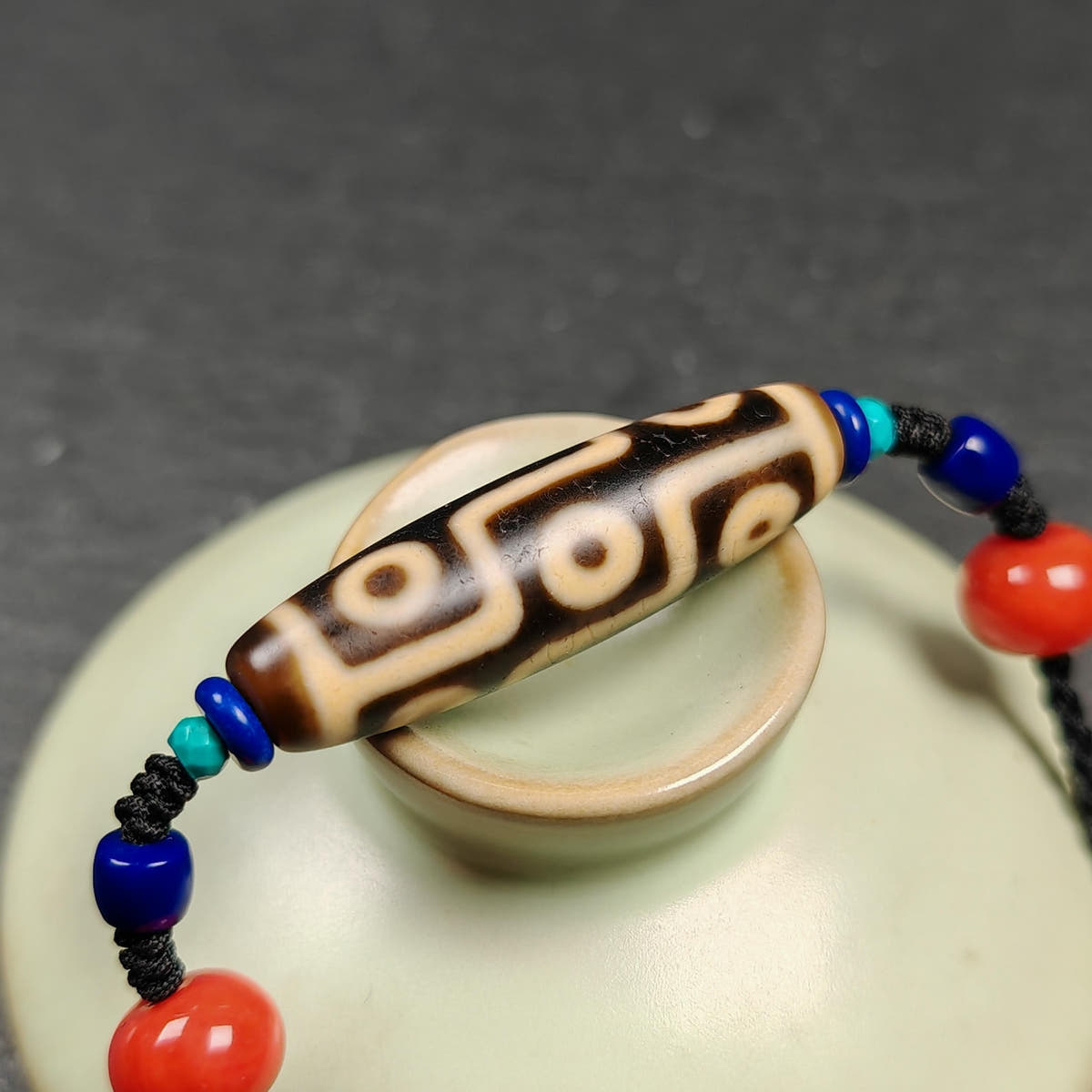 Vintage 9 Eyes Dzi Bead Necklace - Tibetan Buddhist bead necklace, view 9