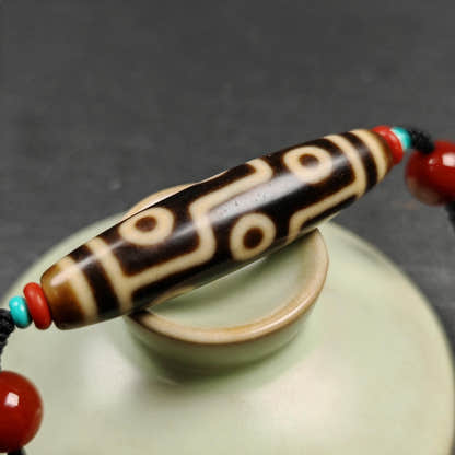 Vintage 9 Eyes Dzi Bead Necklace 53*13mm - Tibetan Buddhist bead necklace, view 7
