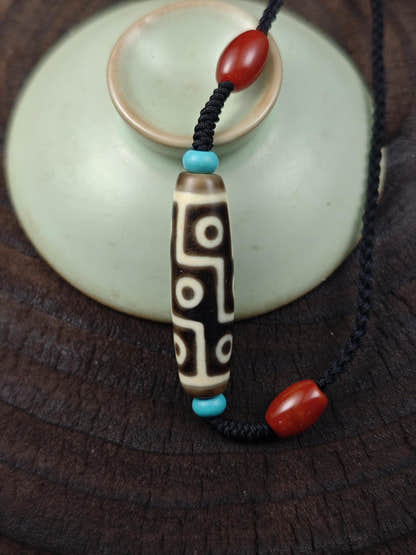 Vintage 9 Eyes Dzi Necklace | Tibetan Jewelry | Protection Charm for Ultimate & Compassion | Spiritual Gift | 40*11mm