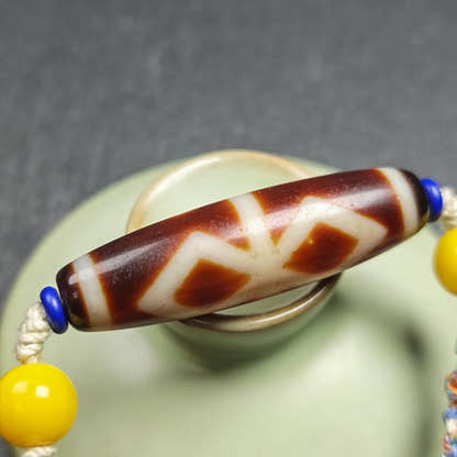 Vintage Fire Agate Dzi Necklace - Tibetan Buddhist bead necklace, view 10