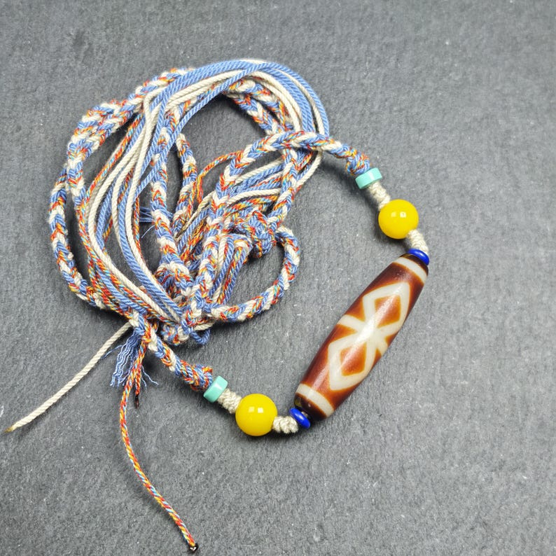 Vintage Fire Agate Dzi Necklace - Tibetan Buddhist bead necklace, view 5
