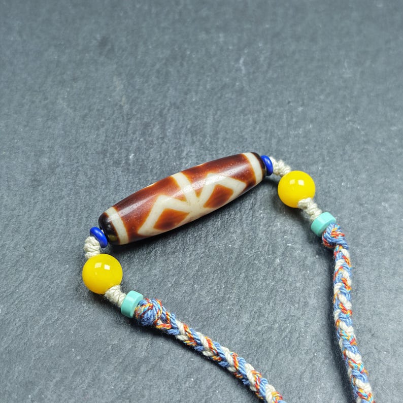 Vintage Fire Agate Dzi Necklace - Tibetan Buddhist bead necklace, view 7