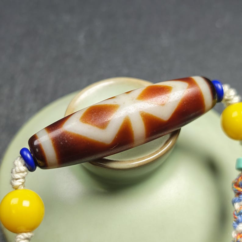 Vintage Fire Agate Dzi Necklace - Tibetan Buddhist bead necklace, view 8
