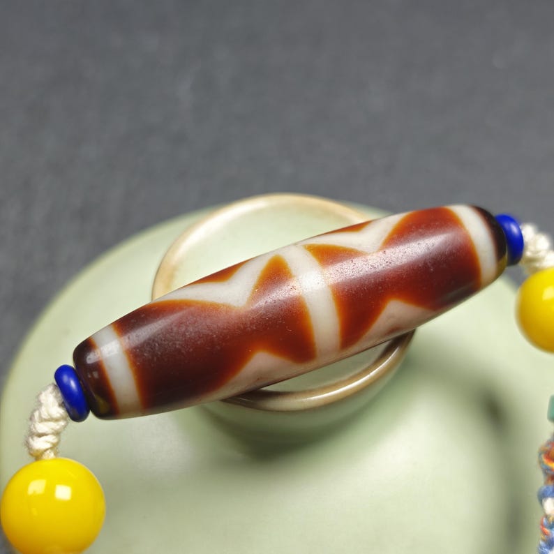 Vintage Fire Agate Dzi Necklace - Tibetan Buddhist bead necklace, view 9