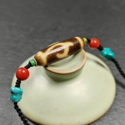 Vintage Green Tara Dzi Bead Necklace - Tibetan Buddhist bead necklace, view 7