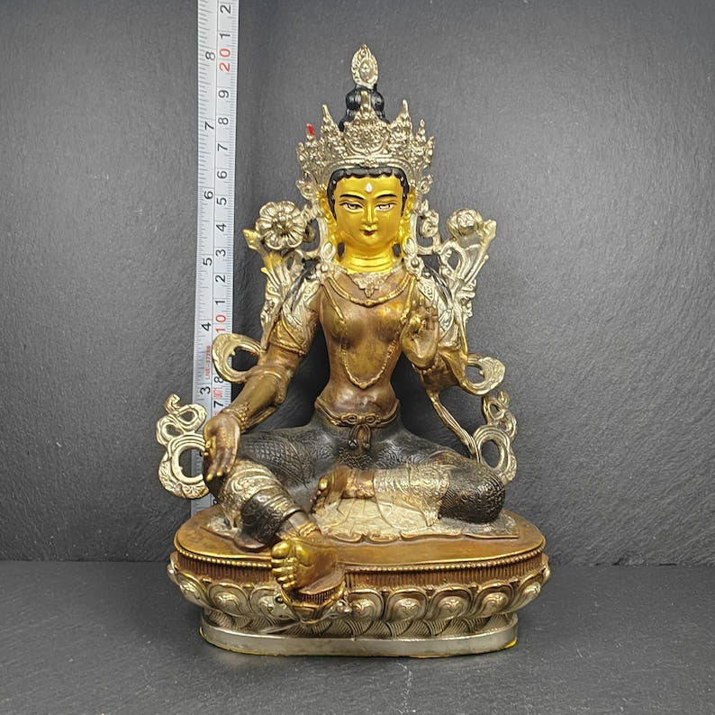 Green Tara Statue - Handmade Tibetan Buddha Statue - Tibetan Buddhist statue, size reference