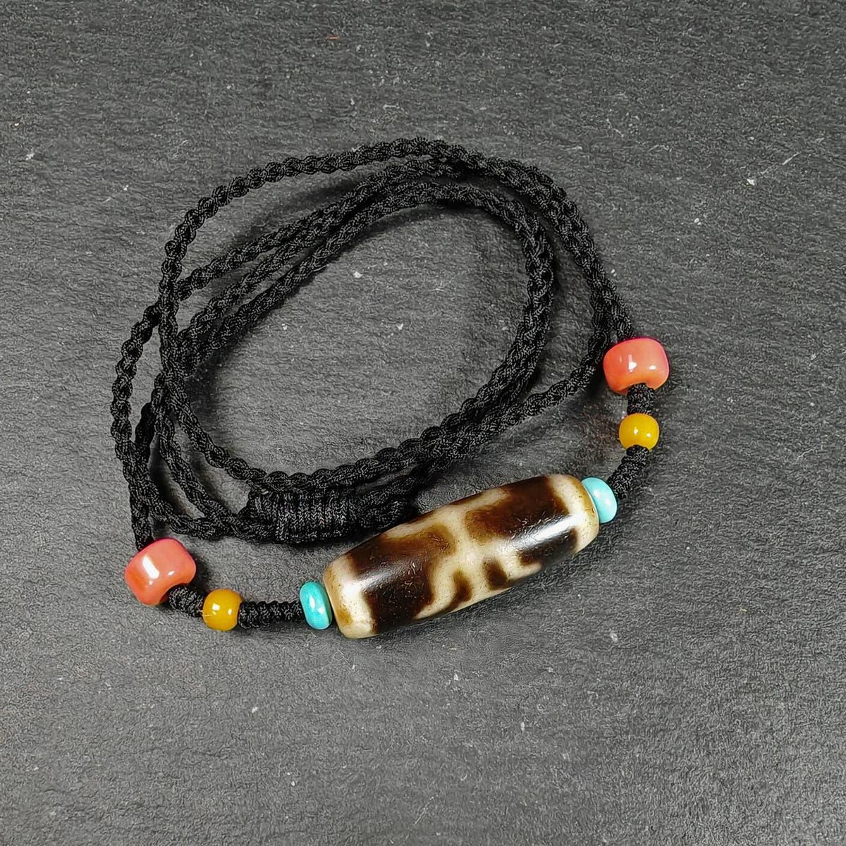 Vintage Nobleman/aristocrat Dzi Bead Necklace - Tibetan Buddhist bead necklace, close-up detail