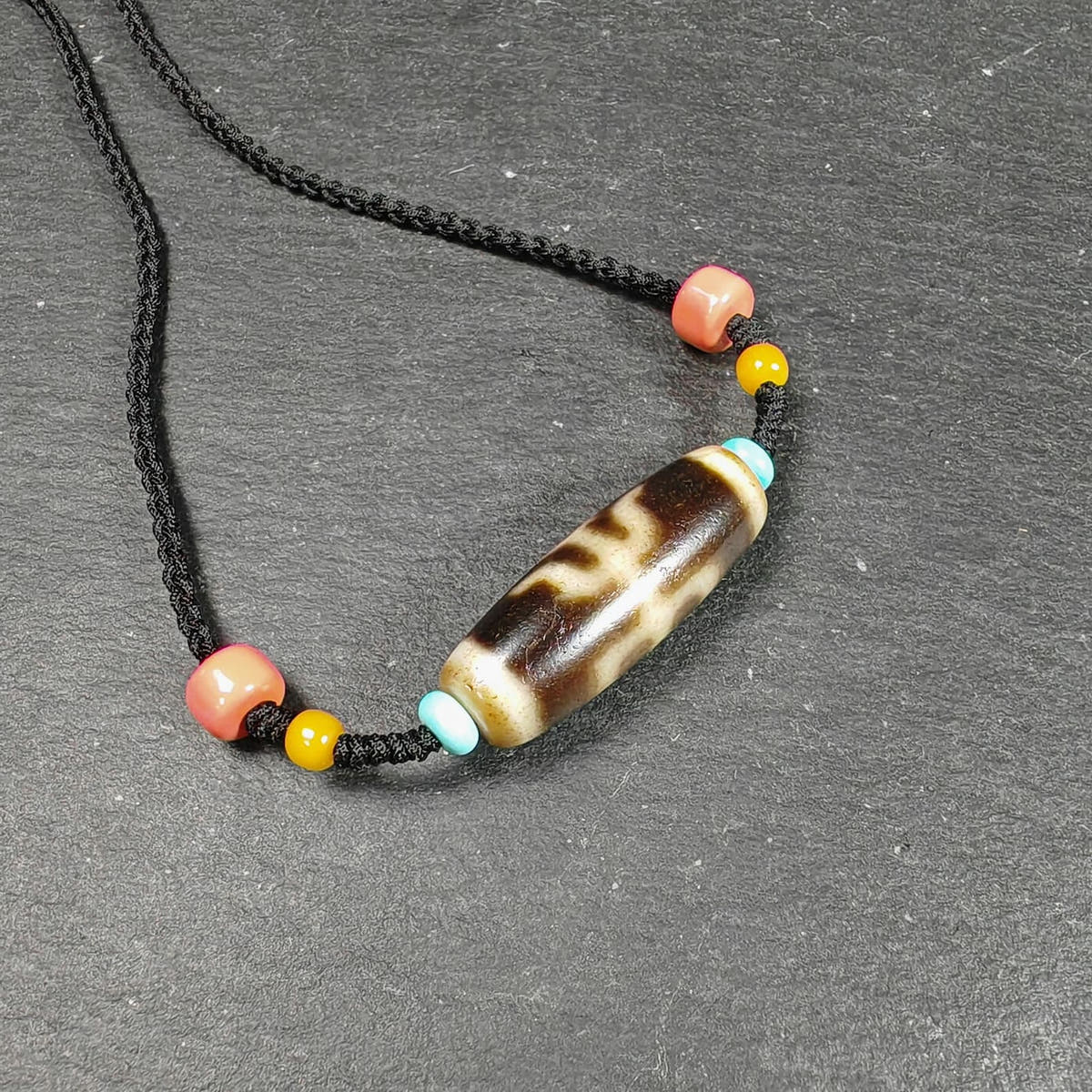 Vintage Nobleman/aristocrat Dzi Bead Necklace - Tibetan Buddhist bead necklace, view 4