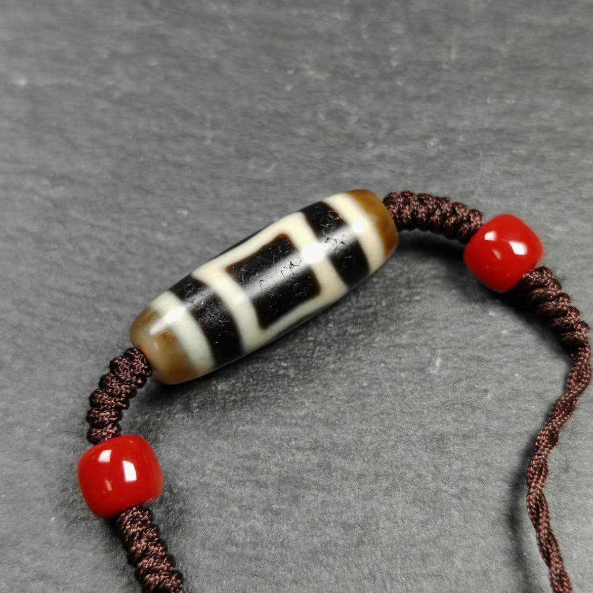Vintage Sky Earth Dzi Bead Necklace - Tibetan Buddhist bead necklace, front view