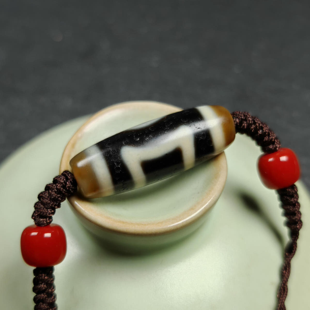 Vintage Sky Earth Dzi Bead Necklace - Tibetan Buddhist bead necklace, view 10
