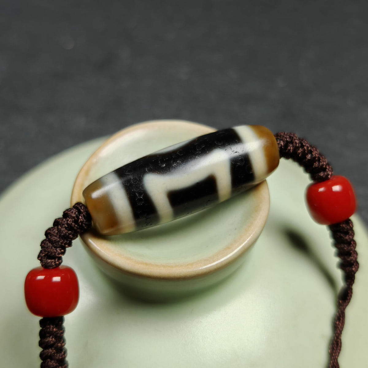 Vintage Sky Earth Dzi Bead Necklace - Tibetan Buddhist bead necklace, view 10
