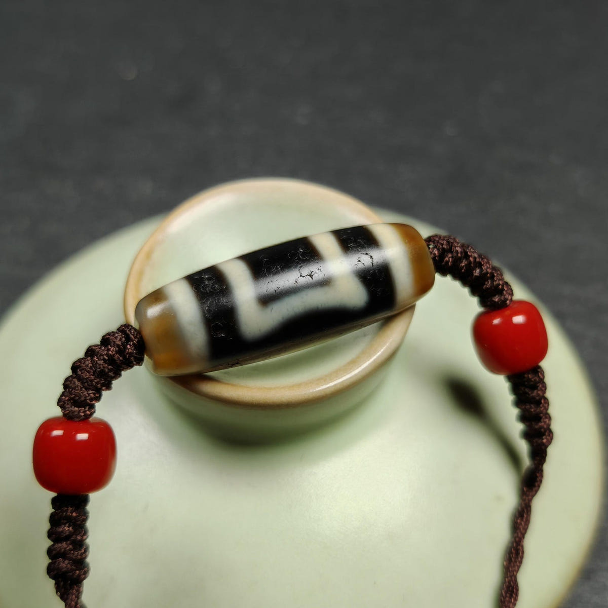 Vintage Sky Earth Dzi Bead Necklace - Tibetan Buddhist bead necklace, view 11