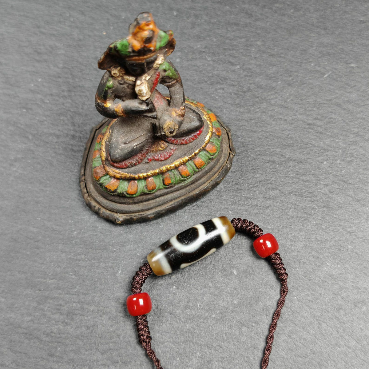 Vintage Sky Earth Dzi Bead Necklace - Tibetan Buddhist bead necklace, view 7