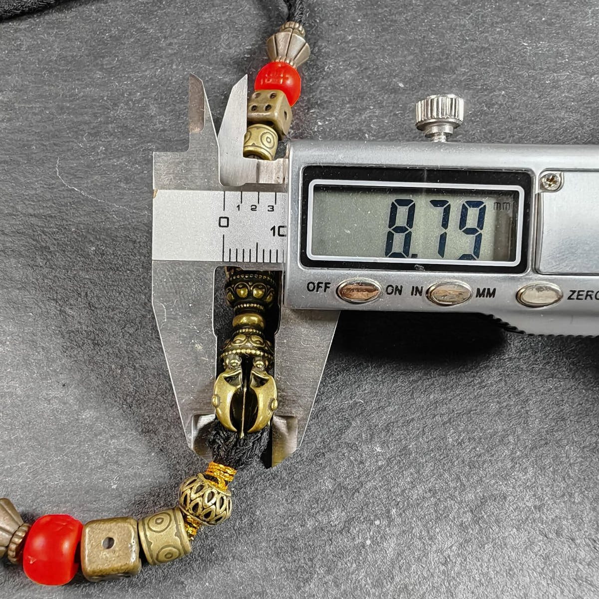 Vintage Tibetan Vajra Amulet Necklace, Brass Copper 5-Pronged Dorje Pendant, Bud - Tibetan Buddhist bead necklace, view 7