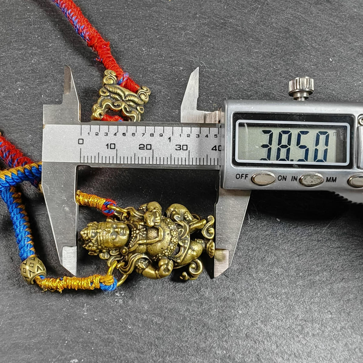 Yellow Jambhala Wealth Deity Amulet, Hand Woven Five-Color Cord - Tibetan Buddhist amulet, view 10
