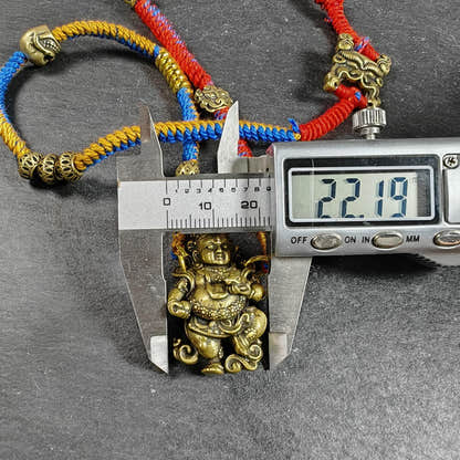 Yellow Jambhala Wealth Deity Amulet, Hand Woven Five-Color Cord - Tibetan Buddhist amulet, view 11