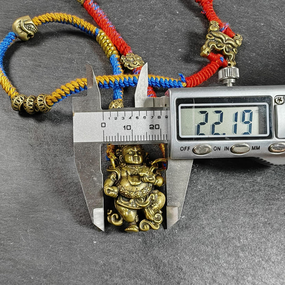 Yellow Jambhala Wealth Deity Amulet, Hand Woven Five-Color Cord - Tibetan Buddhist amulet, view 11