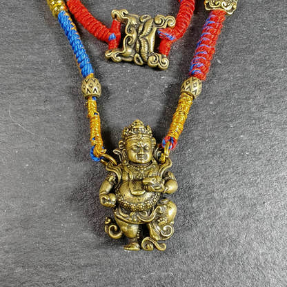 Yellow Jambhala Wealth Deity Amulet, Hand Woven Five-Color Cord - Tibetan Buddhist amulet, view 5