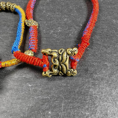 Yellow Jambhala Wealth Deity Amulet, Hand Woven Five-Color Cord - Tibetan Buddhist amulet, view 8