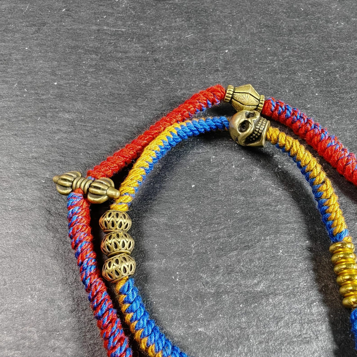 Yellow Jambhala Wealth Deity Amulet, Hand Woven Five-Color Cord - Tibetan Buddhist amulet, view 9