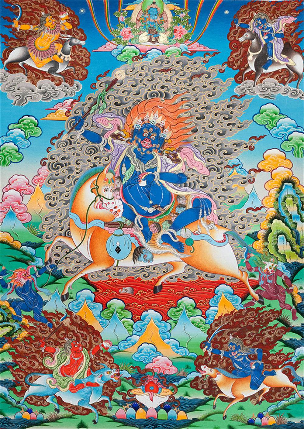Palden Lhamo / Magzor Gyalmo / Shri Devi - Tibetan thangka painting, front view