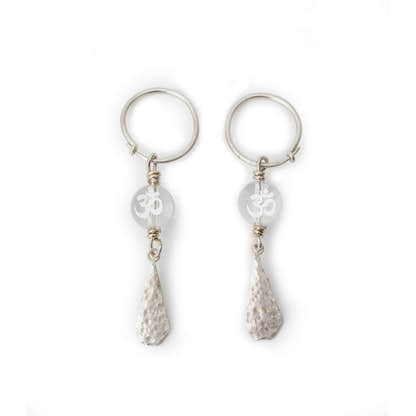 Om Symbol White Crystal Earring - Tibetan Buddhist art, size reference