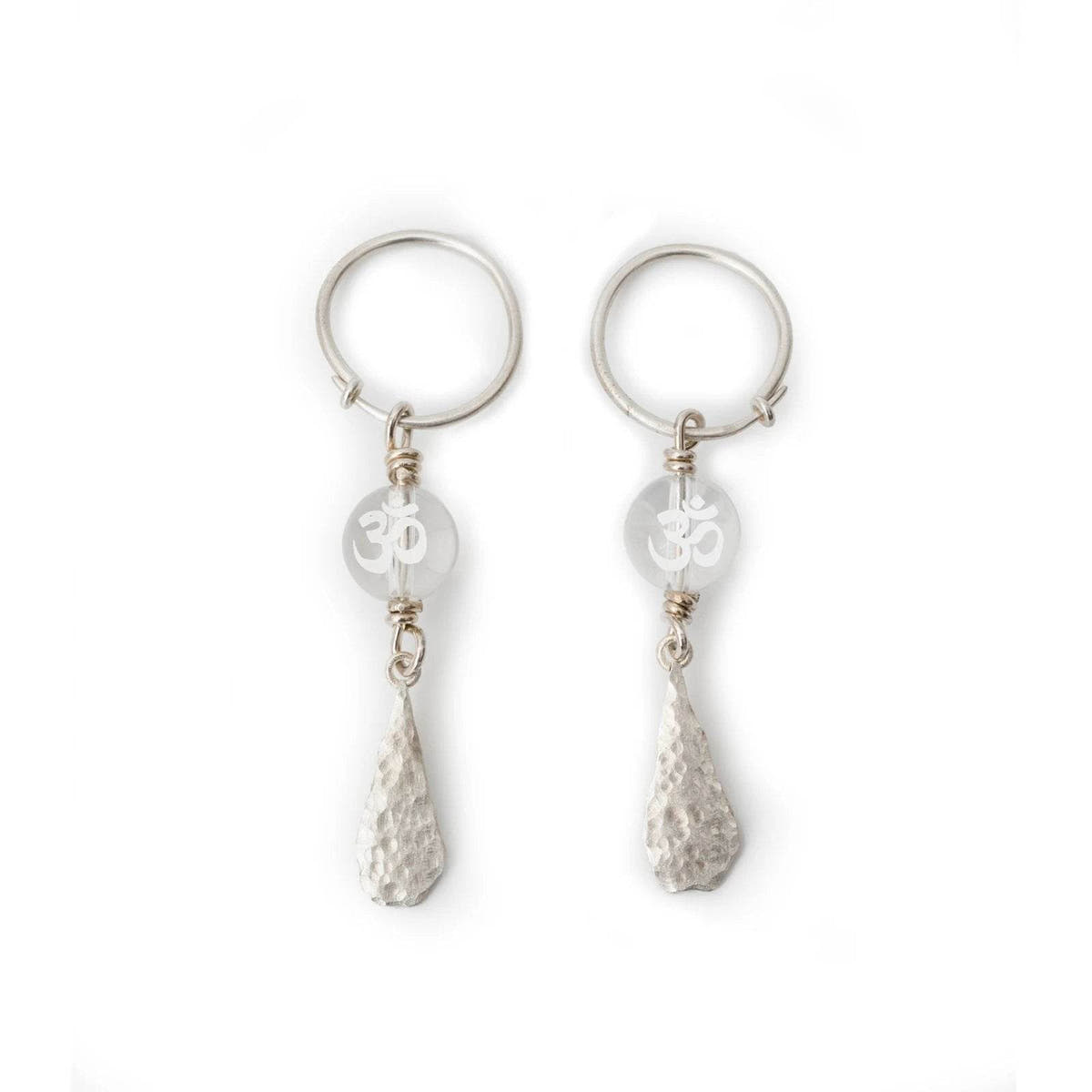 Om Symbol White Crystal Earring - Tibetan Buddhist art, size reference