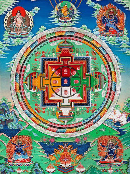 Vajrabhairava / Yamantaka Madala - 17th Century Old Version - Tibetan thangka painting, front view