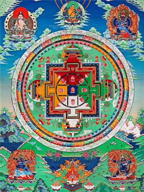 Vajrabhairava / Yamantaka Madala - 17th Century Old Version - Tibetan thangka painting, front view