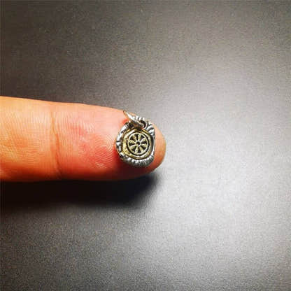 Amulet,Wheel Pendant for Prayer Bead 0.43" - Tibetan Buddhist amulet, size reference