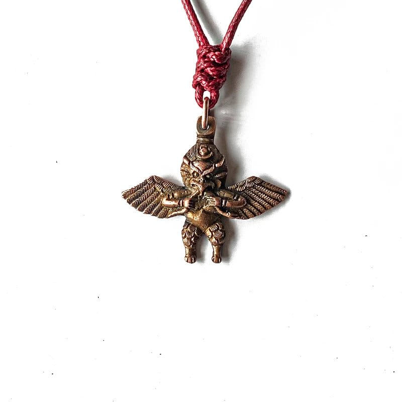Amulet,Garuda,Golden-winged Bird Pendant 1.57" * 1.18" - Tibetan Buddhist amulet, size reference